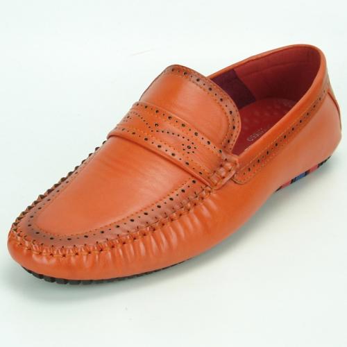 Fiesso Orange PU Leather Perforated Casual Loafer FI2323.